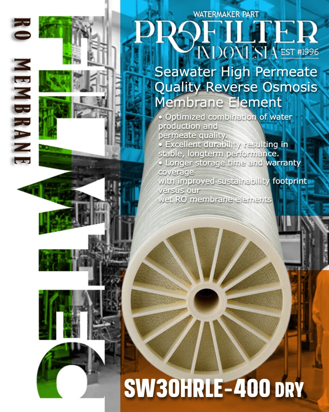 FilmTec SW30HRLE-400 Dry RO Membrane 8 Inch SWRO