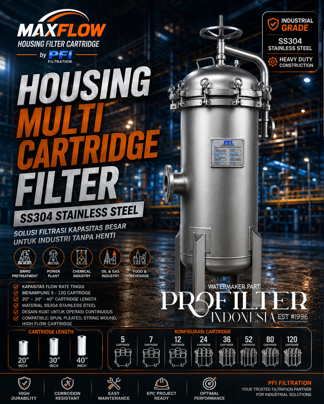 Housing Multi Cartridge Filter SS304 Housing Multi Cartridge Filter SS304