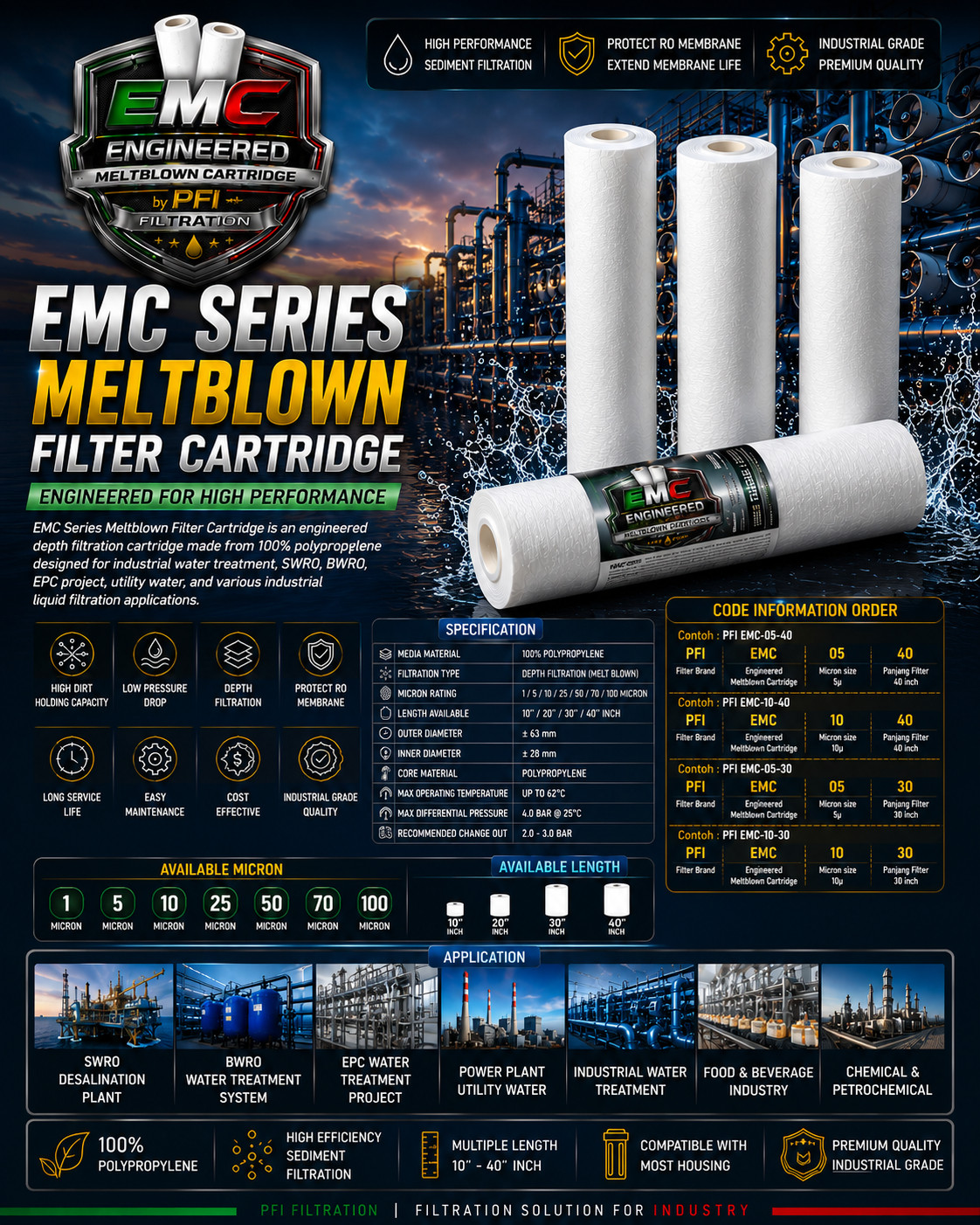 EMC Series Meltblown Filter Cartridge