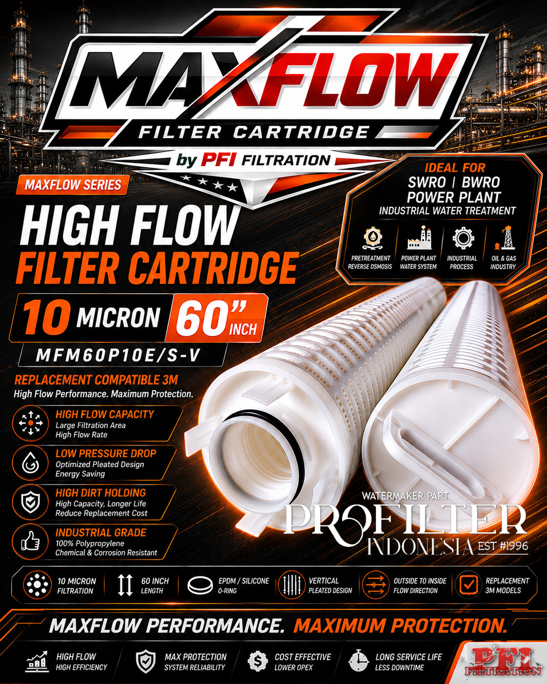 MAXFLOW Filter Cartridge High Flow 10 Micron 60 Inch