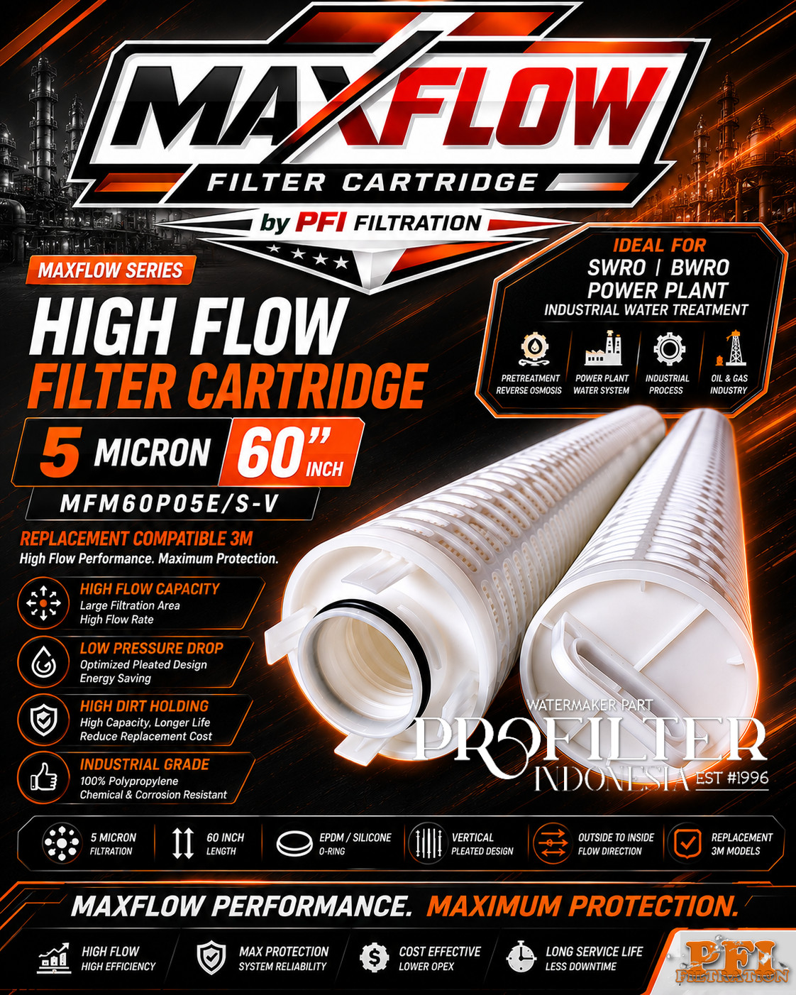 MAXFLOW Filter Cartridge High Flow 5 Micron 60 Inch